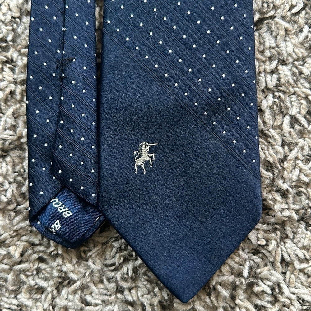 Bronzini Navy Blue White polka dot Tie